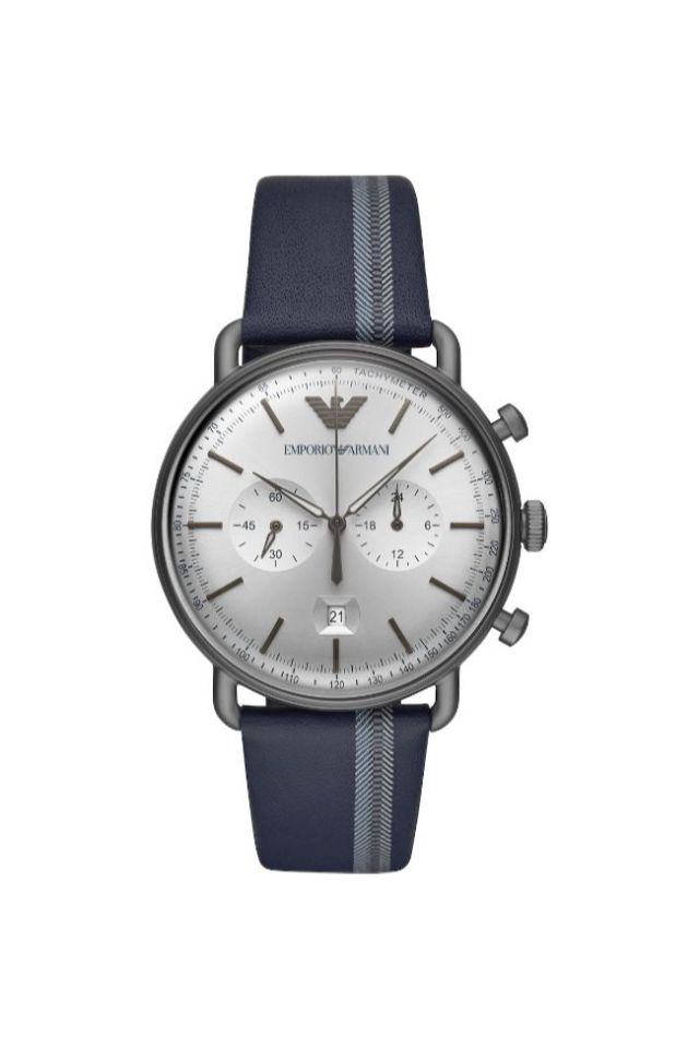 Ceas Emporio Armani AR11202, Piele/Inox, Albastru/Argintiu