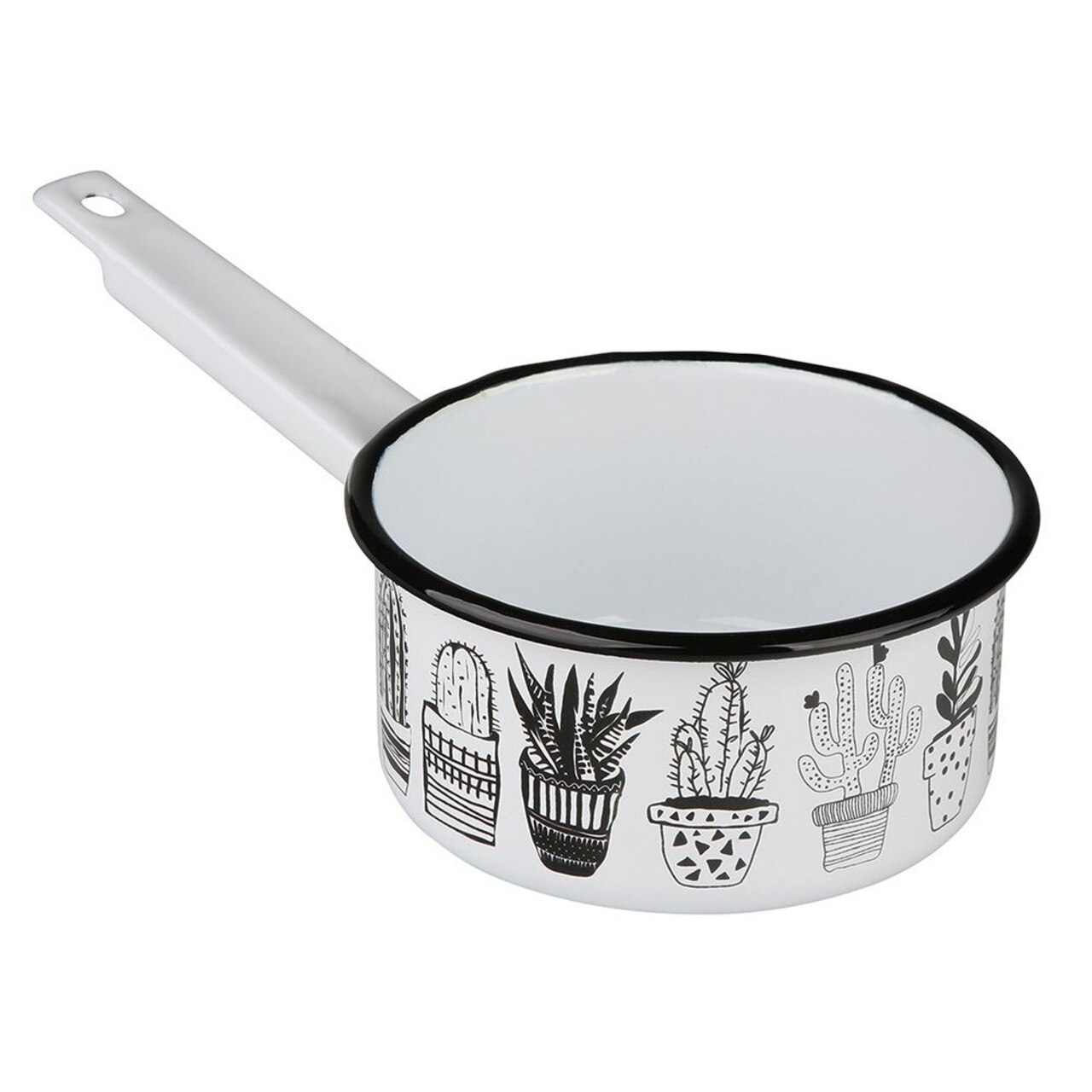 Cratita email, Silesia, Cactus White, 1 L, Ø14, Alb/Negru