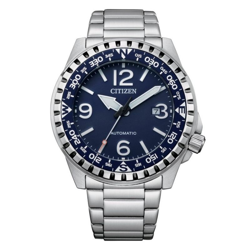 Ceas Citizen Blue Men's Time Only, 46 mm, 10 ATM, Otel, Argintiu