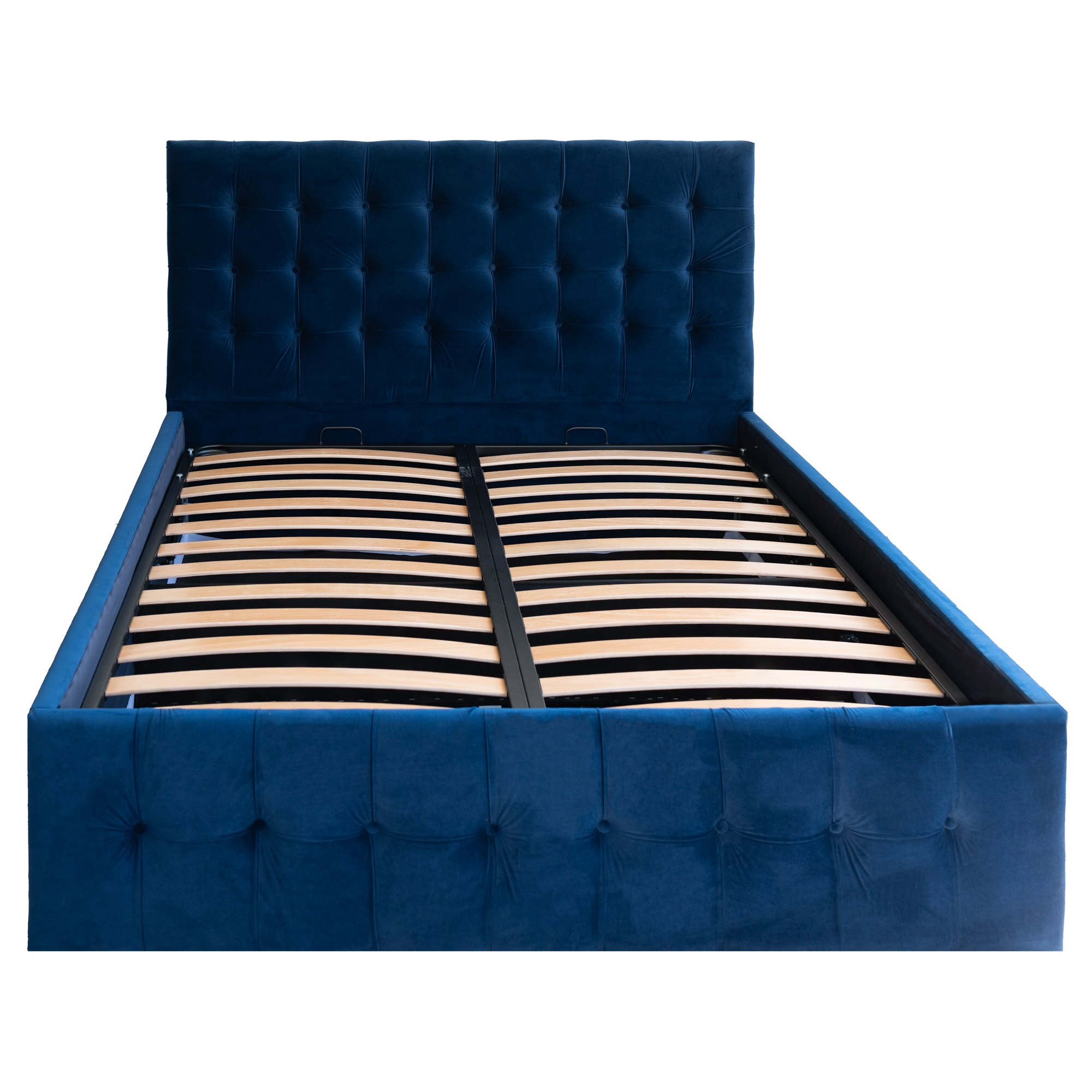 Pat Vera dublu cu somiera si spatiu de depozitare, albastru, 200x200 cm