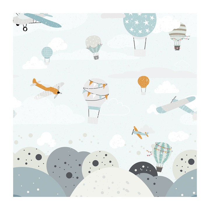 Set 4 Role Tapet Airplanes, Multicolor, 3 x 0.52 m