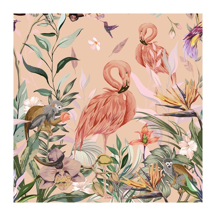 Set 4 Role Tapet Pink Flamingo, Multicolor, 3 x 0.52 m