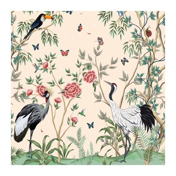 Set 4 Role Tapet Birds&Butterflies, Multicolor, 3 x 0.52 m