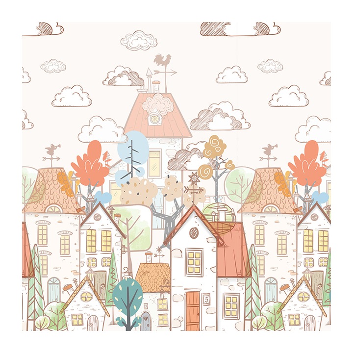 Set 4 Role Tapet Maple Houses, Multicolor, 3 x 0.52 m