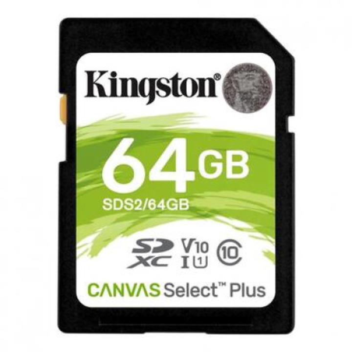 Card de memorie Kingston SDHC Canvas Select Plus 100R, 64GB, Class 10, UHS-I
