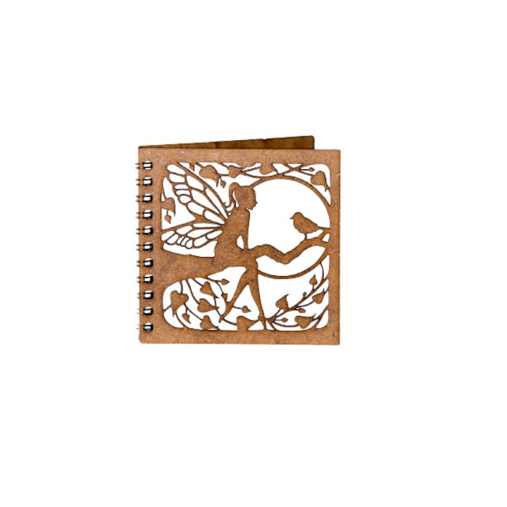 Персонализиран дървен дневник с фея 10×10 см