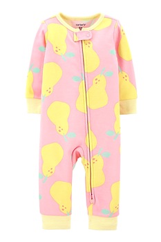 Carter's, Pijama tip salopeta cu fermoar si model cu pere, Roz pastel/galben/verde menta Carter's, Pijama tip salopeta cu fermoar si model cu pere, Roz pastel/galben/verde menta