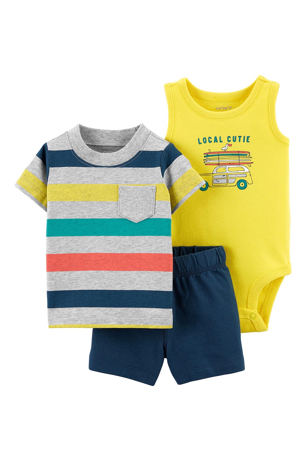 Carter's, Set de imbracaminte din bumbac - 3 piese, Gri/Bleumarin/Galben