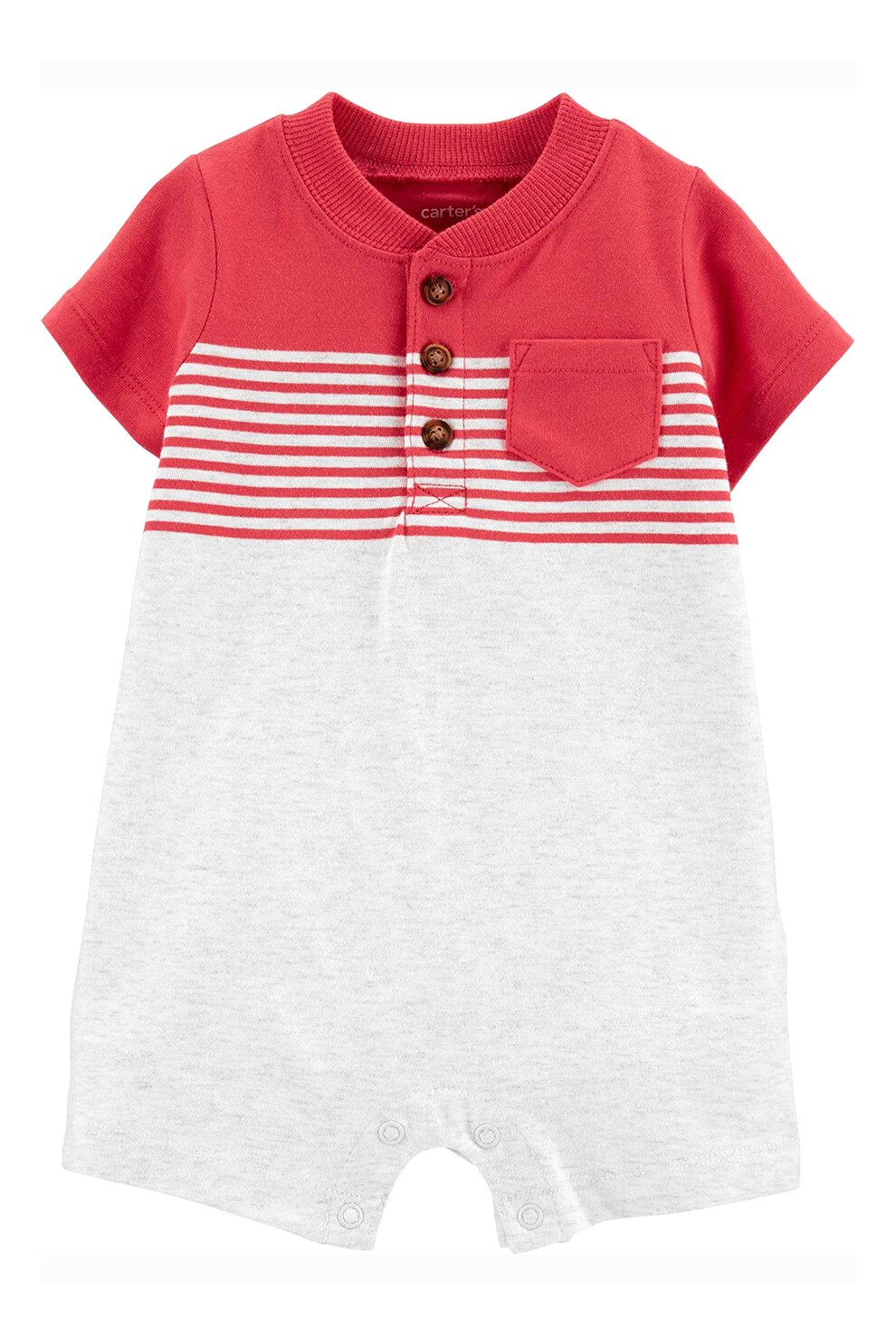 Carter's, Salopeta scurta cu decolteu henley, Rosu/Gri deschis