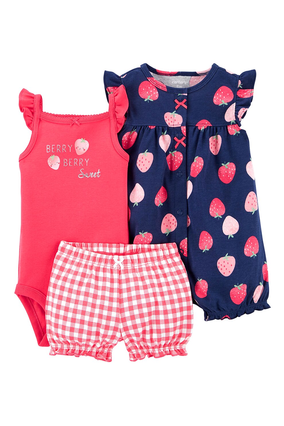 Carter's, Set de imbracaminte cu capsuni - 3 piese, Roz aprins/Bleumarin