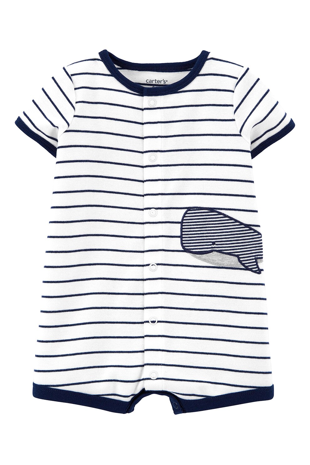 Carter's, Salopeta scurta cu model in dungi si balena, Alb/Bleumarin