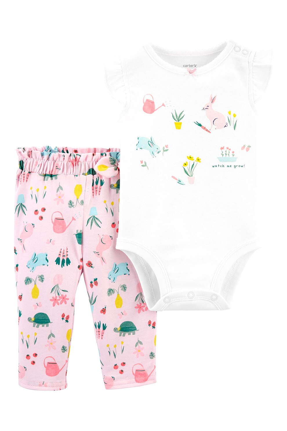 Carter's, Set de body si pantaloni cu iepurasi, Alb/Roz