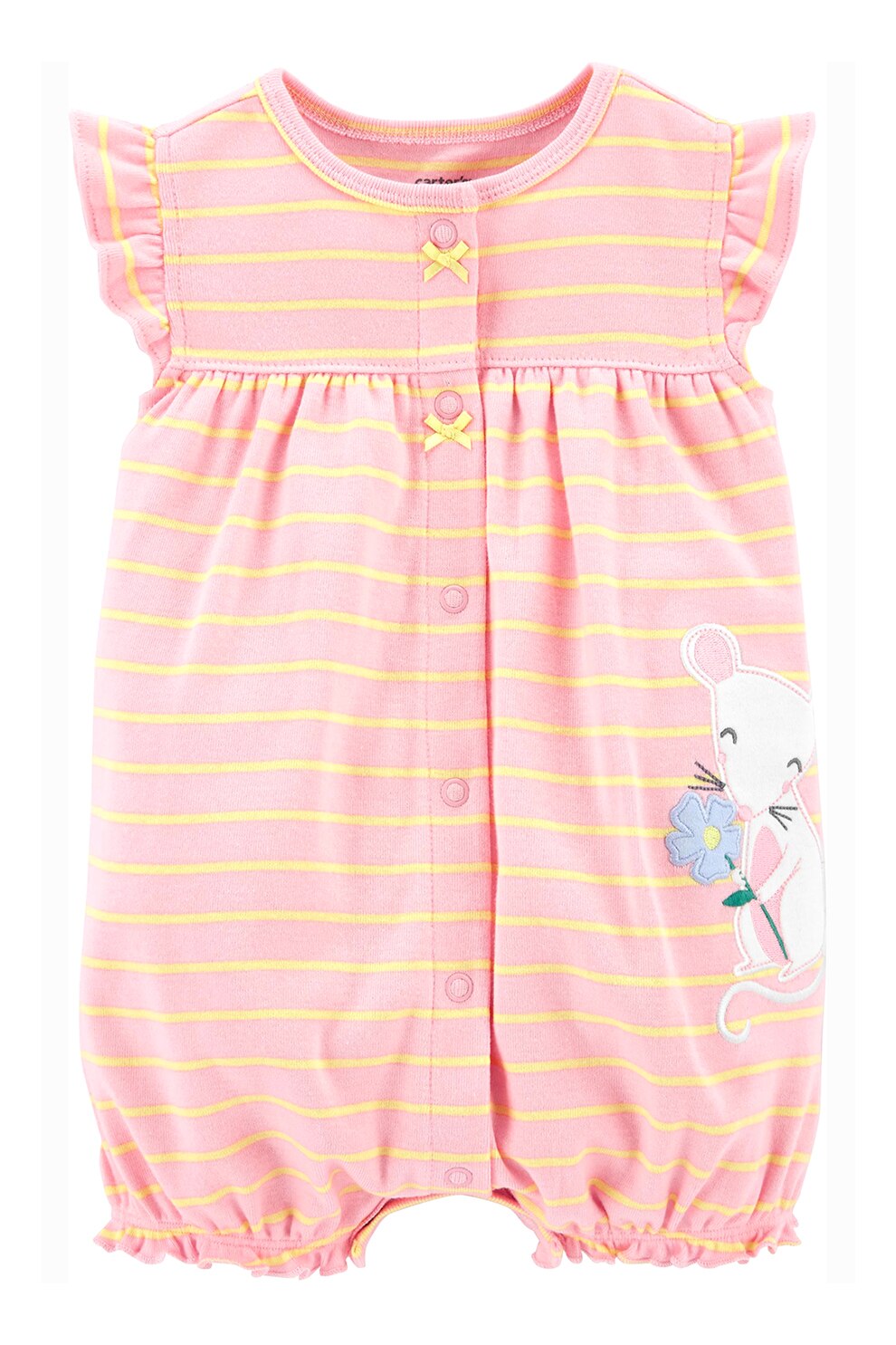 Carter's, Salopeta scurta cu model in dungi si detalii brodate, Roz/Galben/Alb