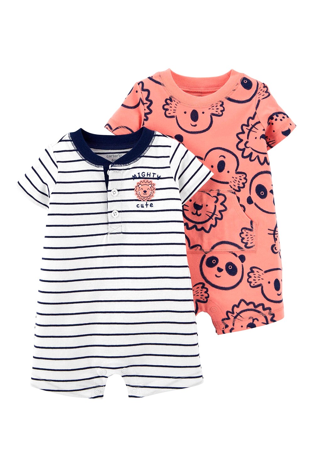 Carter's, Set de salopete cu imprimeu - 2 piese, Alb/Bleumarin/Corai
