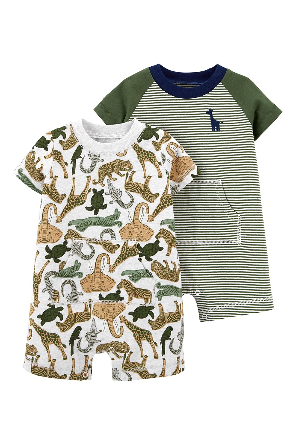 Carter's, Set de salopete scurte cu decolteu la baza gatului - 2 piese, Verde/maro deschis/alb