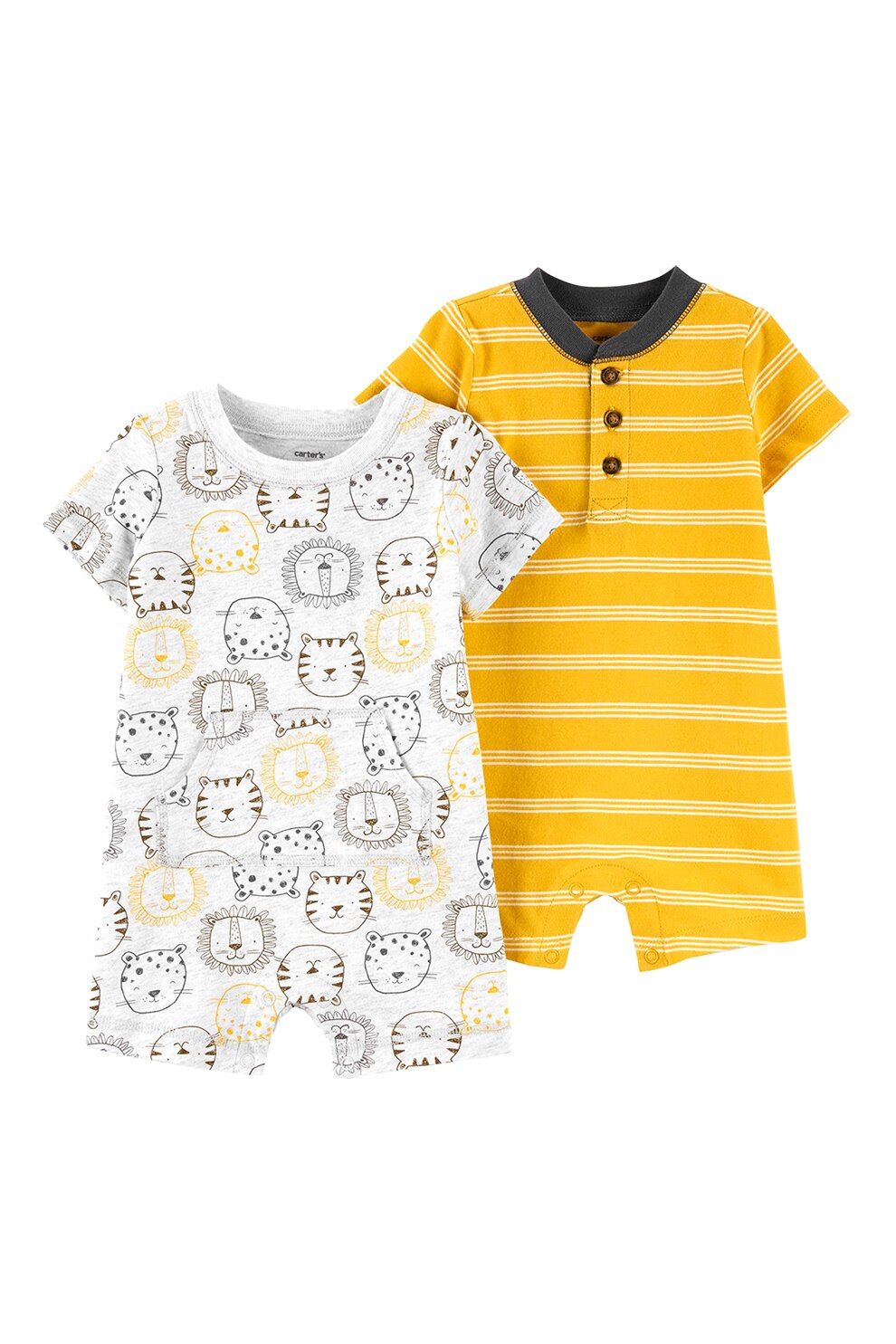 Carter's, Set de salopete scurte cu decolteu la baza gatului - 2 piese, Galben sofran/Alb/Maro inchis