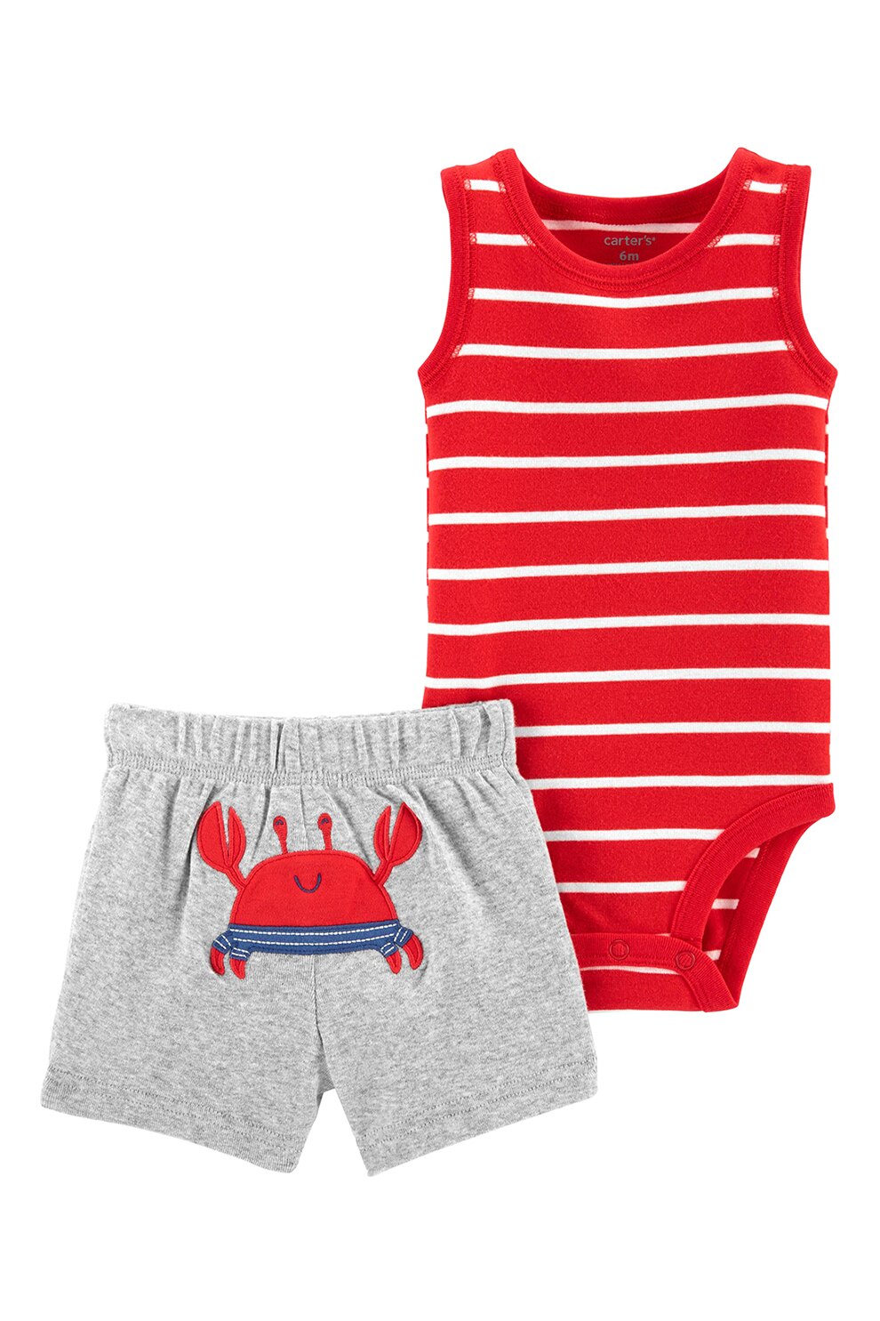 Carter's, Set de pantaloni scurti si body cu imprimeu in dungi - 2 piese, Rosu/Alb/Gri