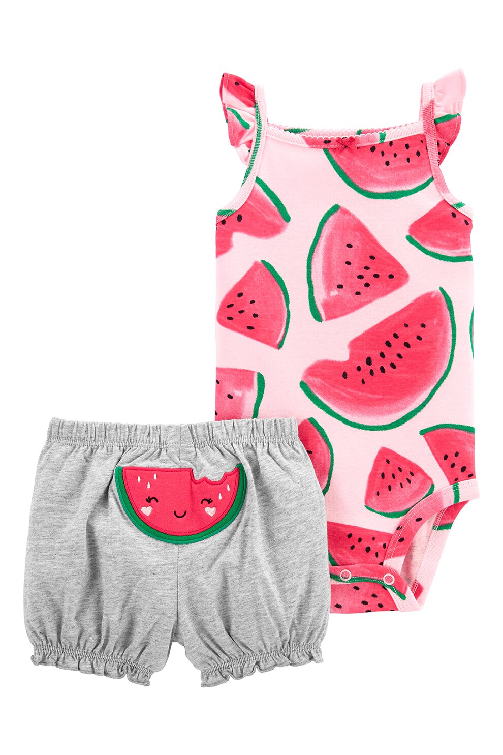 Carter's, Set de pantaloni scurti si body cu imprimeu - 2 piese, Roz/gri/Verde