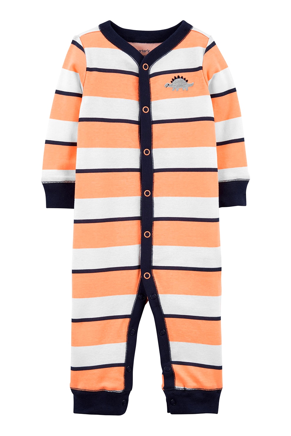 Carter's, Pijama tip salopeta cu model in dungi, Oranj/Alb/Negru