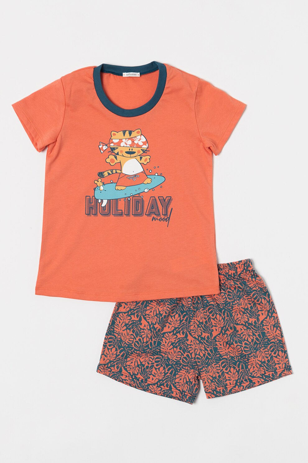 Sofiaman, Pijama din bumbac cu imprimeu Gilmore, Oranj/Bleumarin