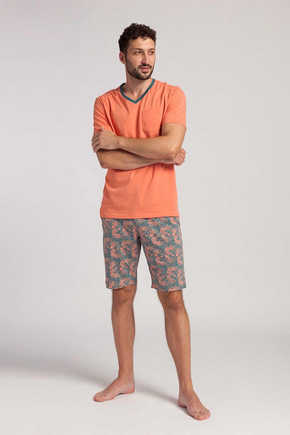 Sofiaman, Pijama scurta cu imprimeu George, oranj, albastru petrol, S