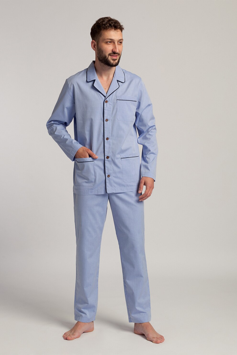 Sofiaman, Camasa si pantaloni de pijama din bumbac, Albastru/Alb