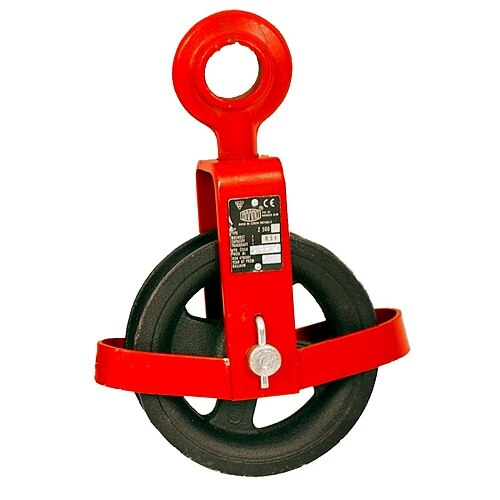 Scripete cu roata pentru ridicat cu protectie si inel prindere 0.5t, Brano