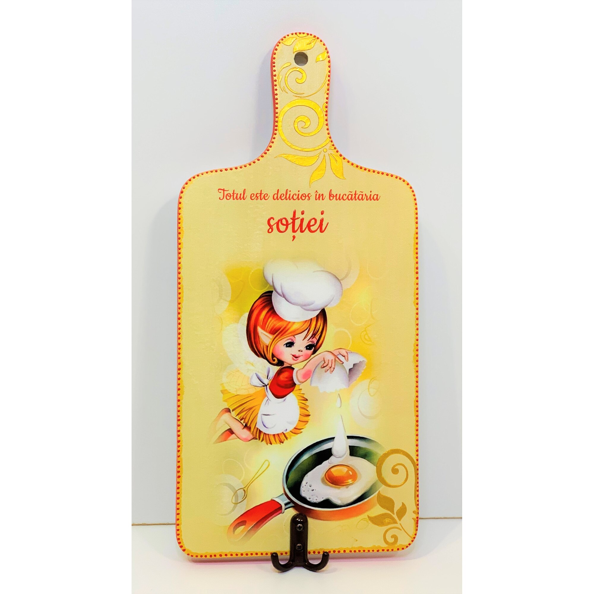 Tocator personalizat Sotie, lemn, galben, 42 cm