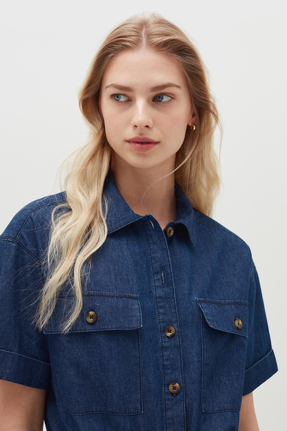 OVS, Salopeta scurta din denim, Albastru inchis