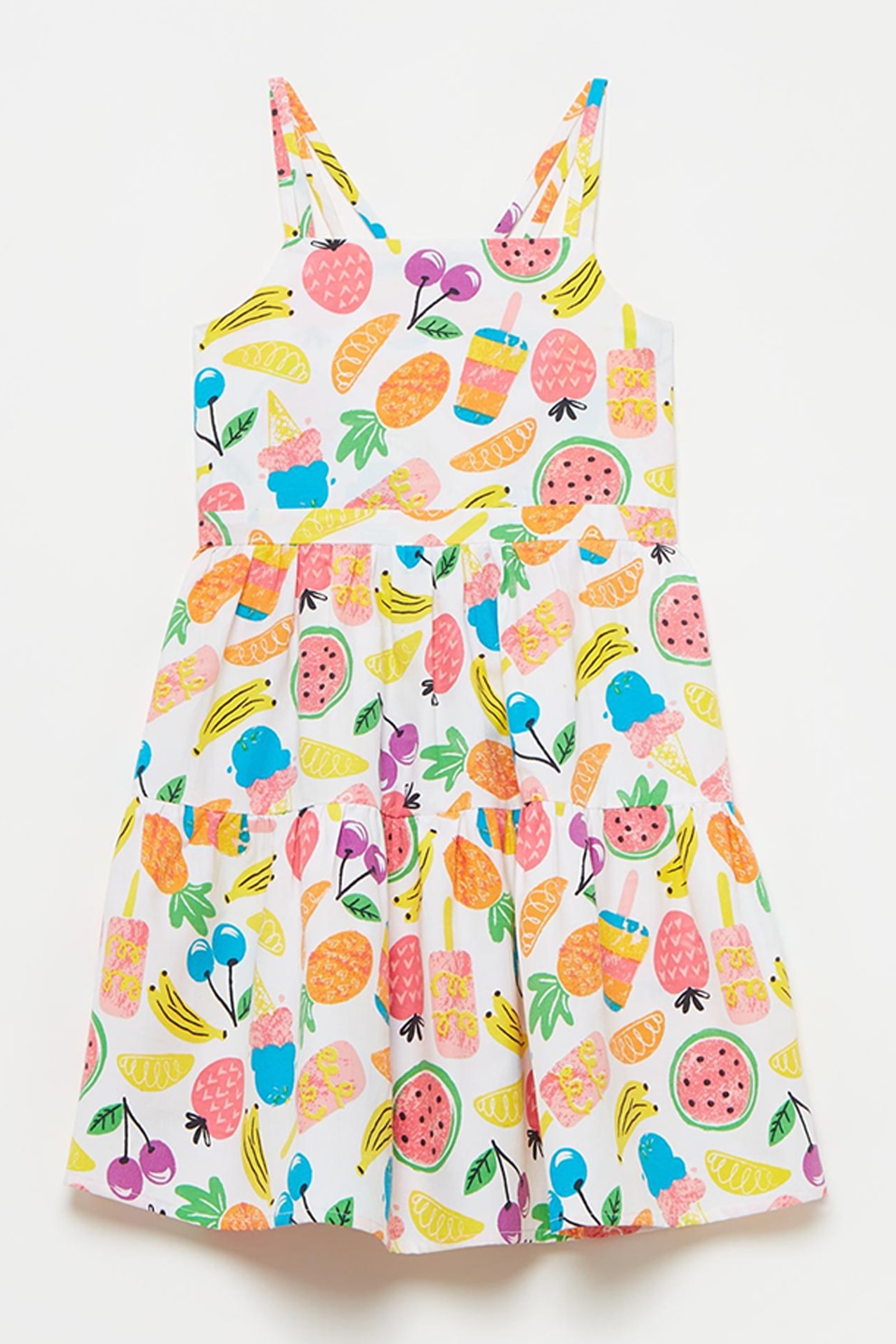 OVS, Rochie evazata cu fructe, Alb/Galben/Roz