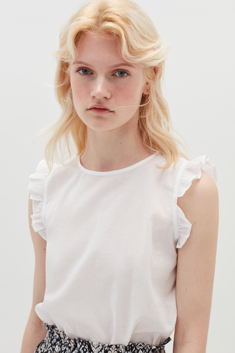 OVS, Bluza de bumbac cu maneci cu volane, Alb