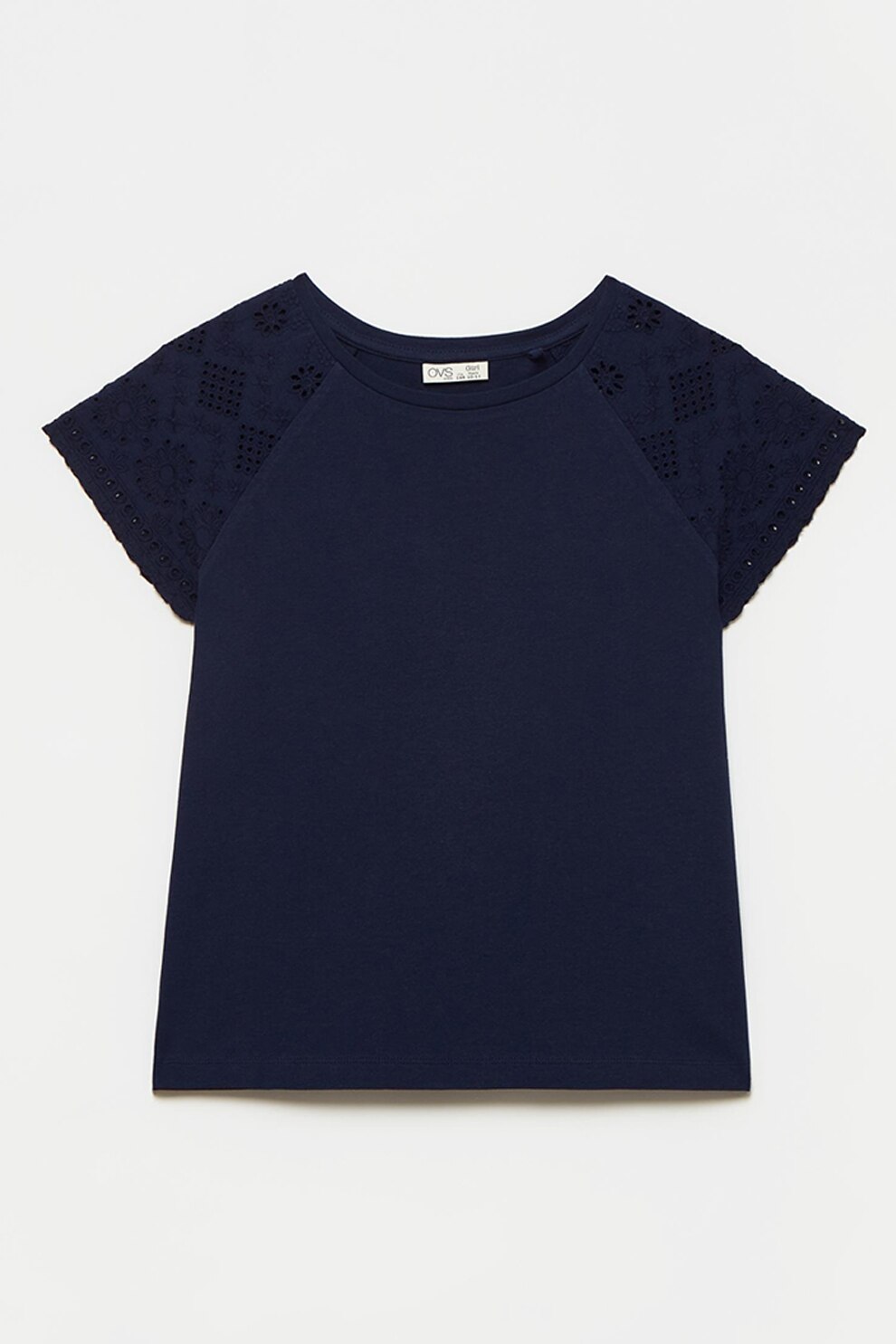 OVS, Tricou cu decolteu la baza gatului si maneci raglan, Bleumarin inchis