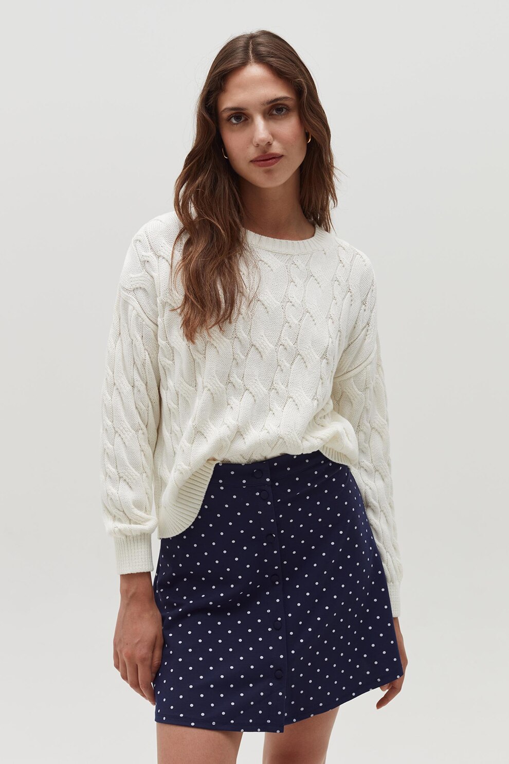 OVS, Fusta mini cu imprimeu cu buline, bleumarin inchis, alb, L