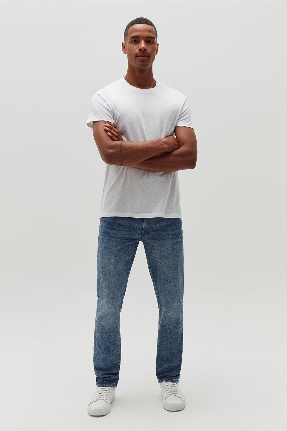 OVS, Blugi slim fit cu aspect decolorat, Albastru prafuit/Alb