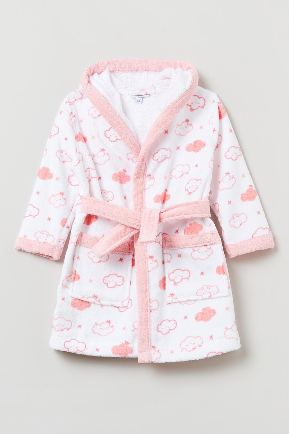 OVS, Halat de baie cu imprimeu si gluga, Alb/Roz pastel, 92 CM Standard