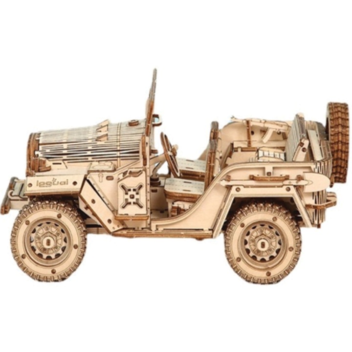 Puzzle 3D Army Jeep, DIY, din Lemn, cu 369 piese, scala 1:16 pentru copii si adulti