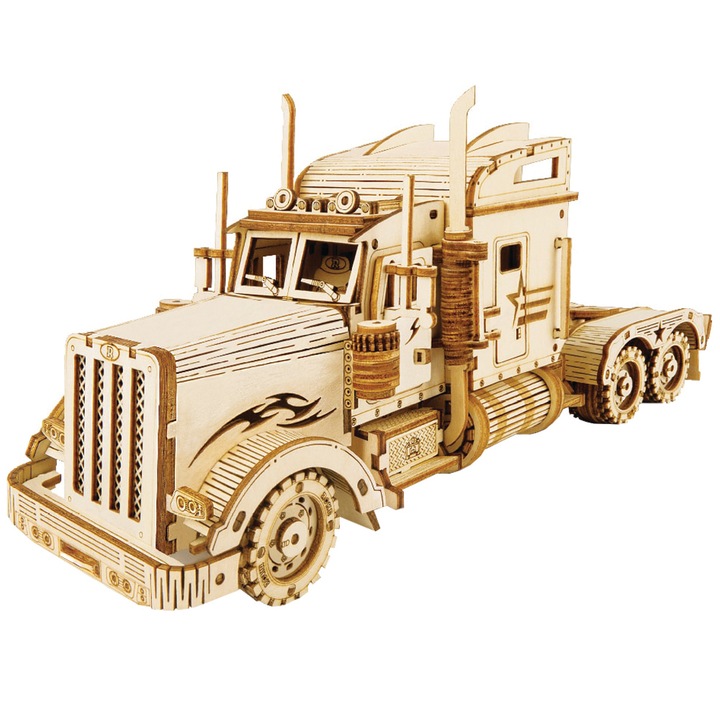 Puzzle 3D American Heavy Truck, DIY, din Lemn, cu 286 piese, scala 1:40, pentru copii si adulti
