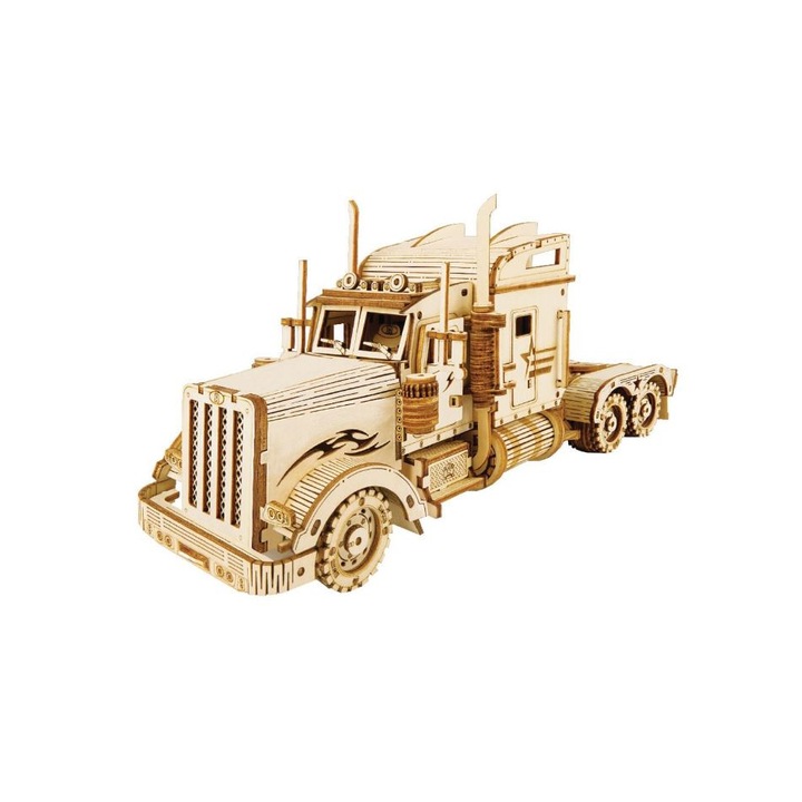3D puzzle, American Heavy Truck, fából, 286 darab, 1:40 méretarányú, gyerekeknek és felnőtteknek