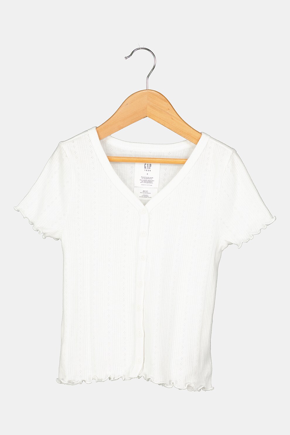 GAP, Tricou striat cu decolteu in V, Alb