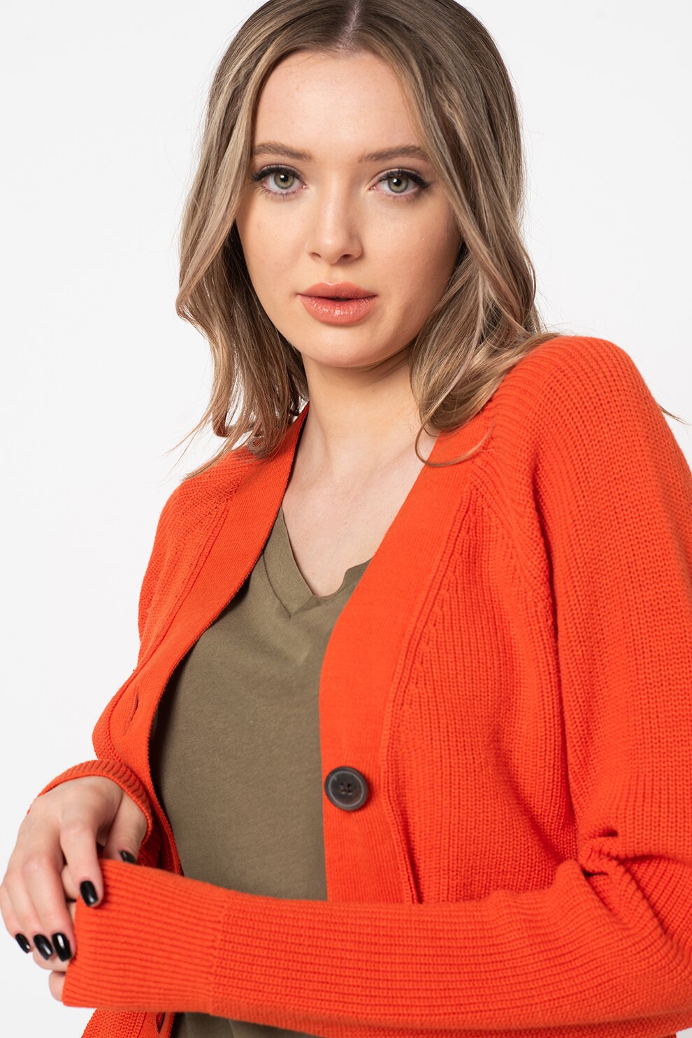 GAP, Cardigan cu nasturi si aspect striat, Oranj mandarina