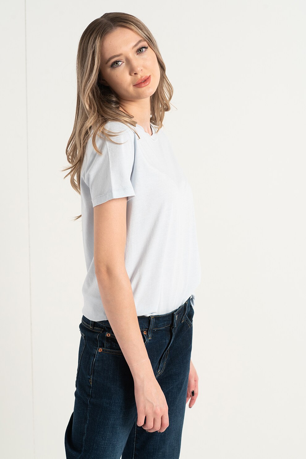 GAP, Tricou din bumbac organic cu decolteu rotund, Albastru azur