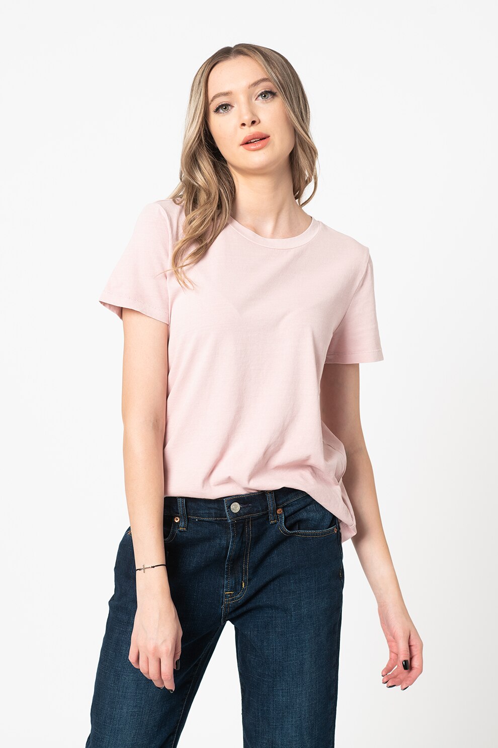 GAP, Tricou din bumbac organic cu decolteu rotund, Roz pastel