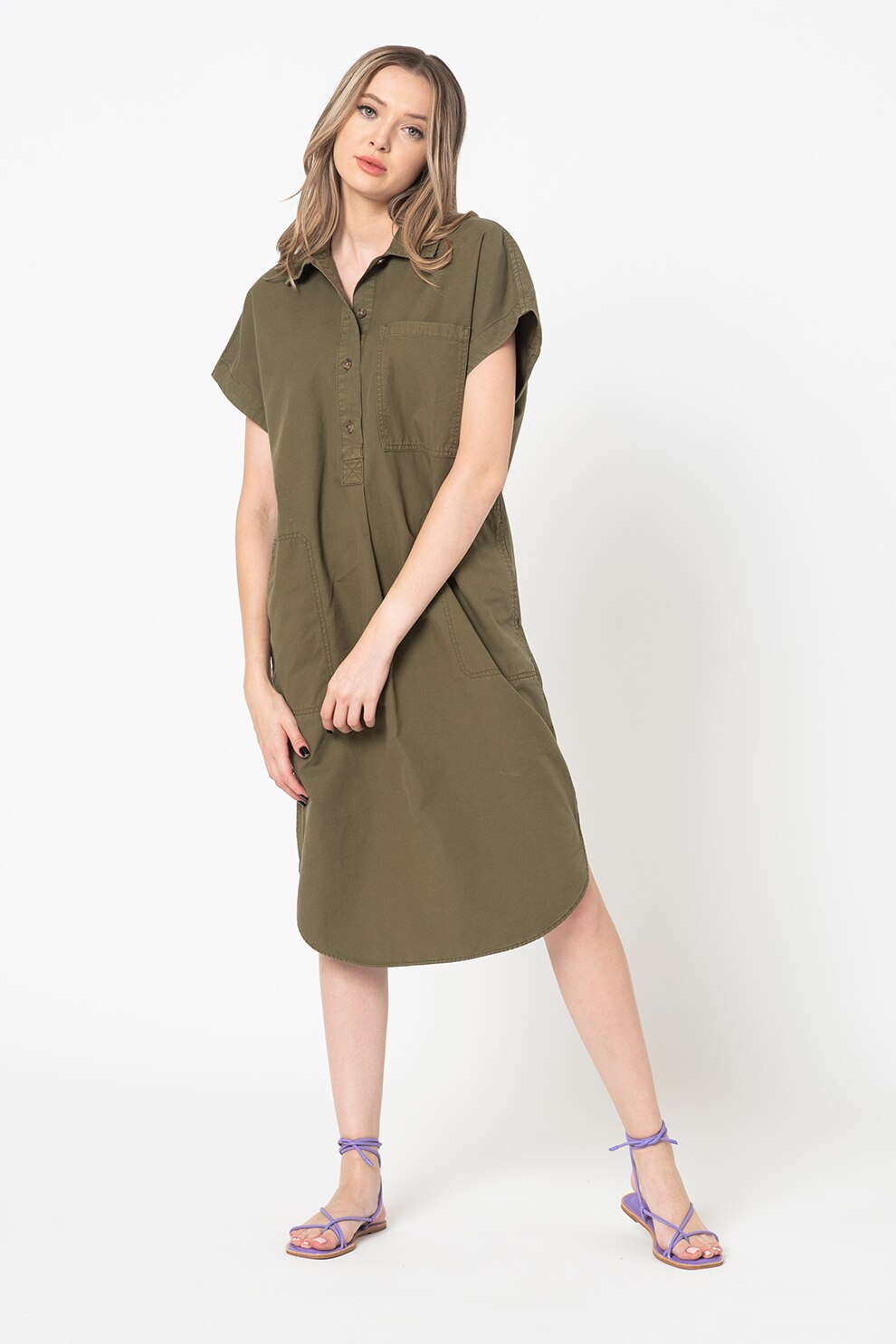 GAP, Rochie lejera cu buzunar pe piept, Verde militar