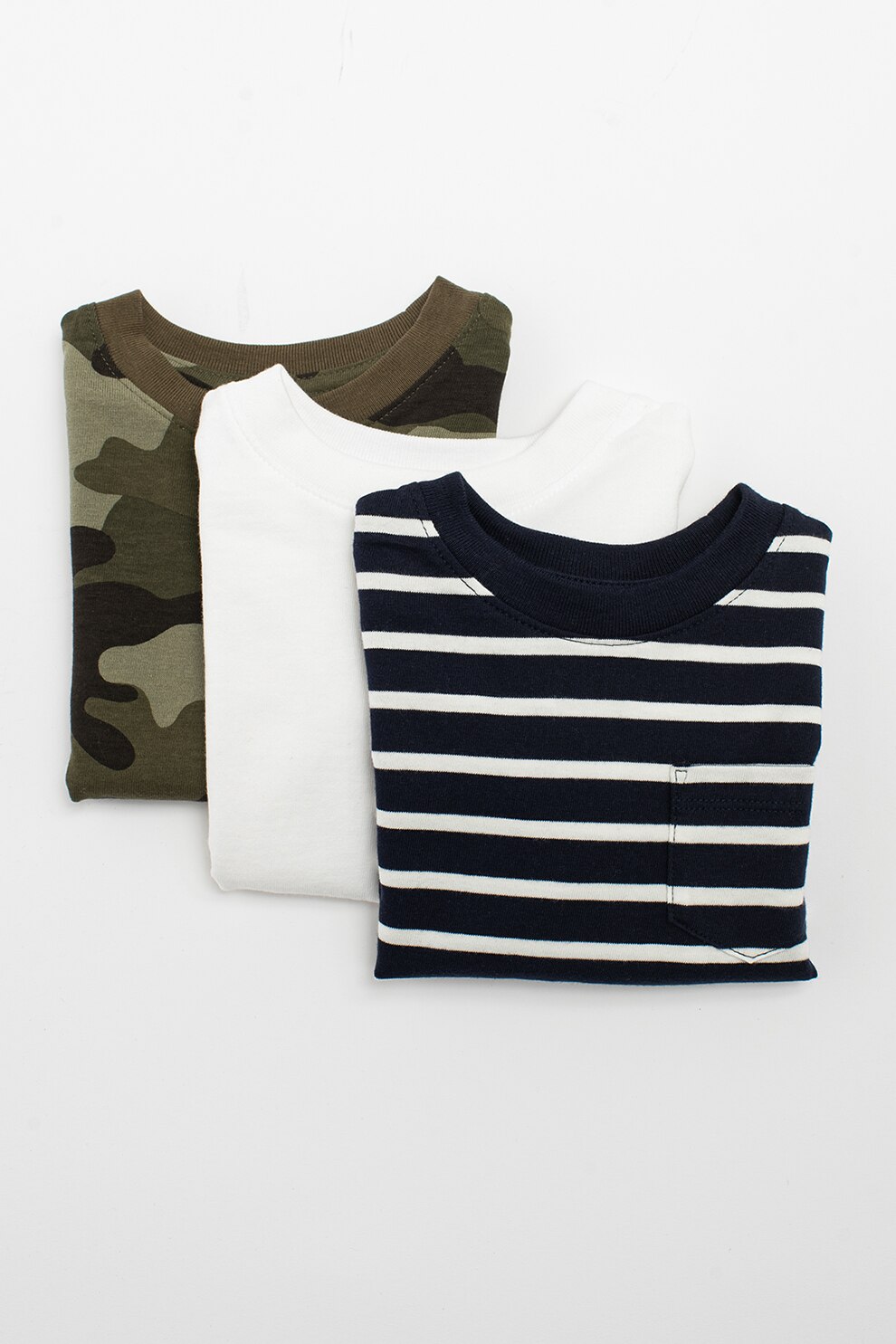 GAP, Set de bluza cu imprimeu si buzunar pe piept - 3 piese, Alb/Verde militar/Bleumarin