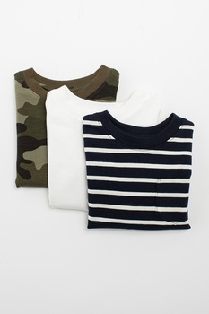 GAP, Set de bluza cu imprimeu si buzunar pe piept - 3 piese, Alb/Verde militar/Bleumarin GAP, Set de bluza cu imprimeu si buzunar pe piept - 3 piese, Alb/Verde militar/Bleumarin