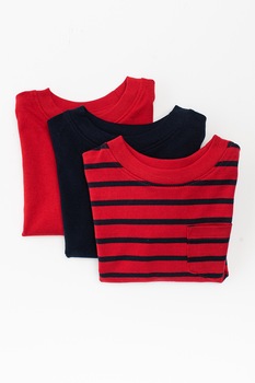 GAP, Set de bluza cu imprimeu si buzunar pe piept - 3 piese, Rosu/Bleumarin GAP, Set de bluza cu imprimeu si buzunar pe piept - 3 piese, Rosu/Bleumarin