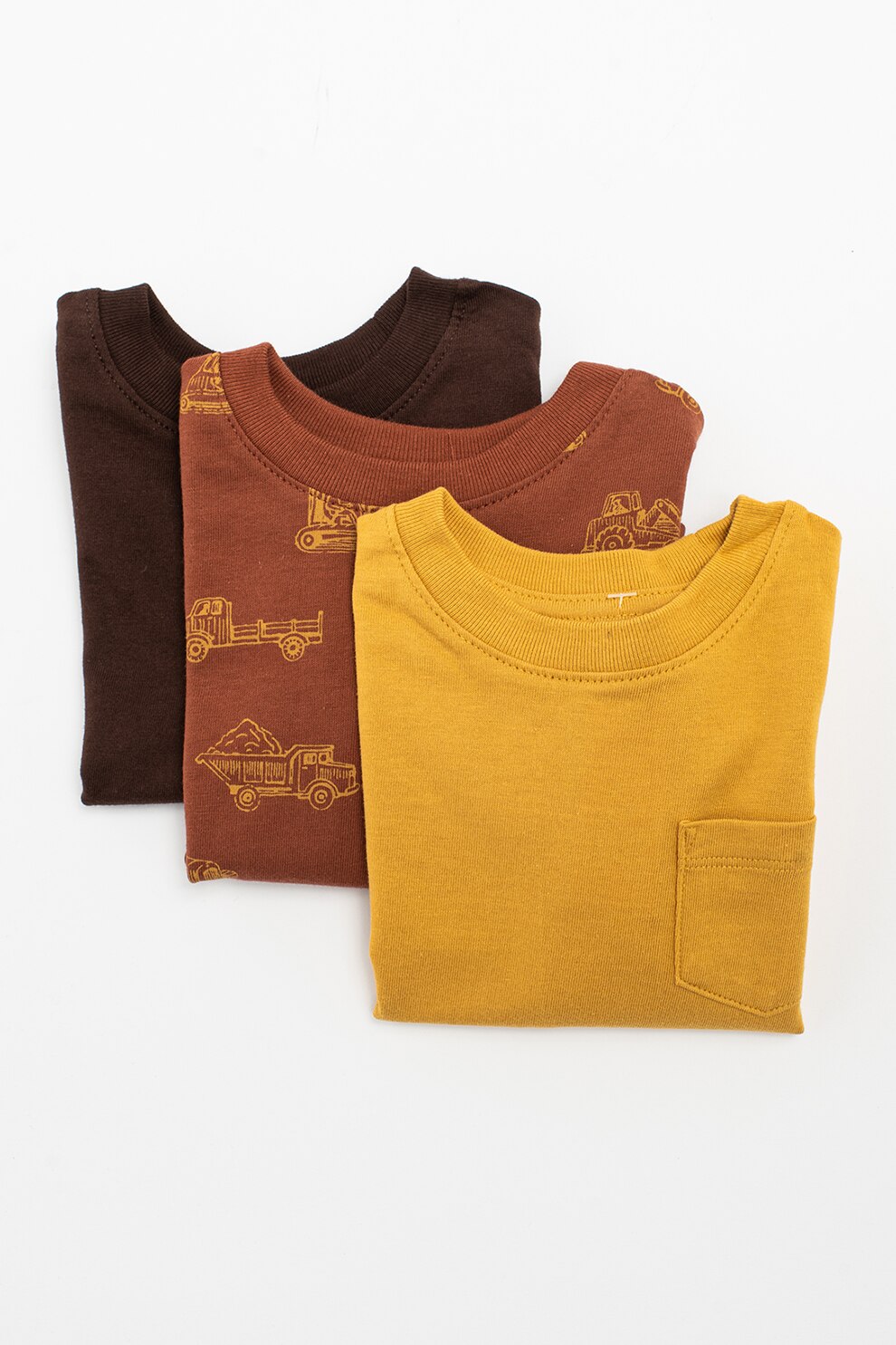 GAP, Set de bluza cu imprimeu si buzunar pe piept - 3 piese, Maro/galben mustar