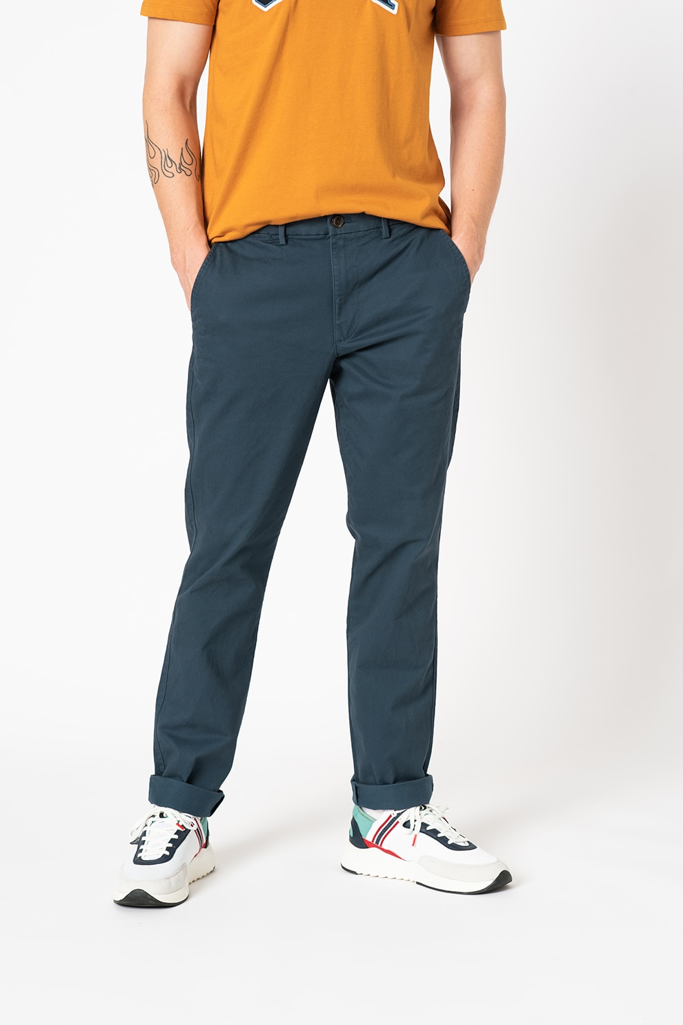 GAP, Pantaloni chino slim fit cu talie medie, Albastru inchis