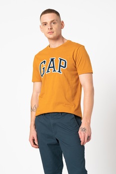 GAP, Tricou cu decolteu la baza gatului si logo brodat, Galben mustar GAP, Tricou cu decolteu la baza gatului si logo brodat, Galben mustar