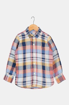 GAP, Camasa din bumbac cu model in carouri si buzunar pe piept, Albastru/Galben/Roz GAP, Camasa din bumbac cu model in carouri si buzunar pe piept, Albastru/Galben/Roz